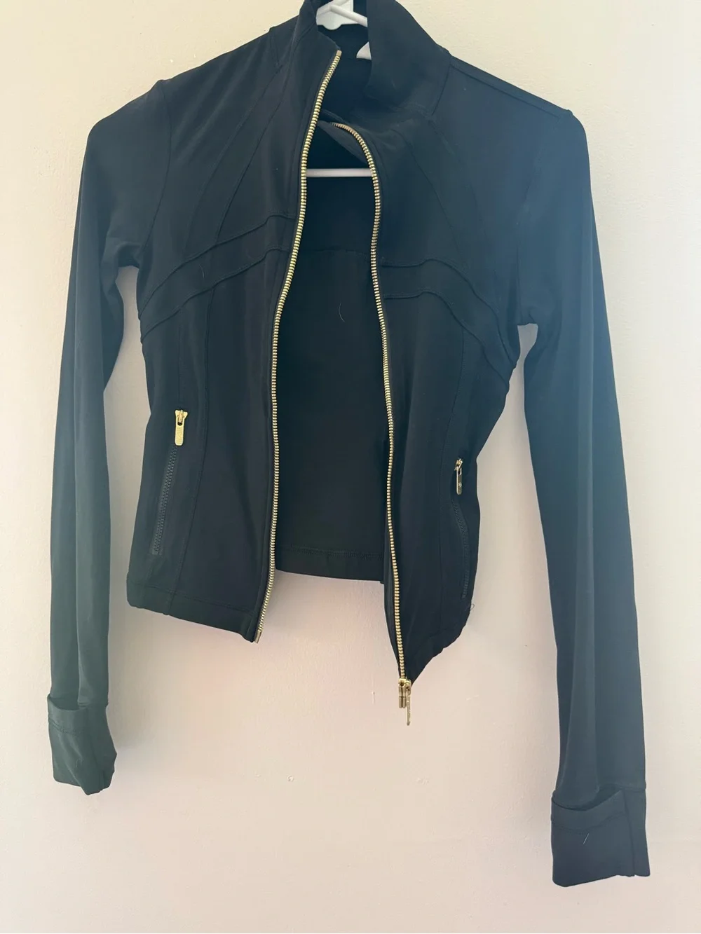 Black and Gold Lululemon cropped define jacket size 2